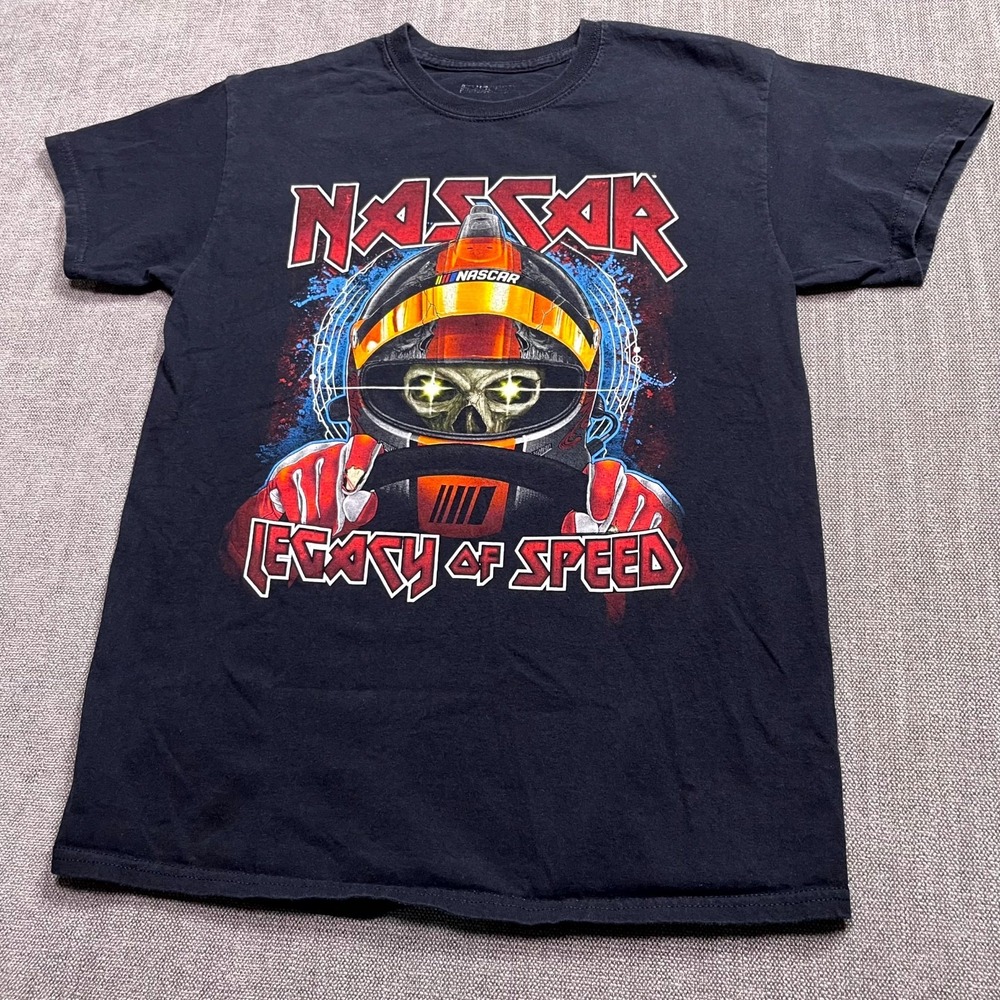 Nascar Legacy Of Speed T Shirt Mens Black Skull Racing Helmet Graphic Crew Neck